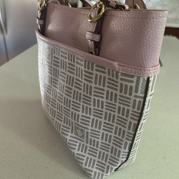 Anne Klein Pink & Grey Tote Bag - Gold Hardware - Geometric Print Purse Satchel - Picture 5 of 9